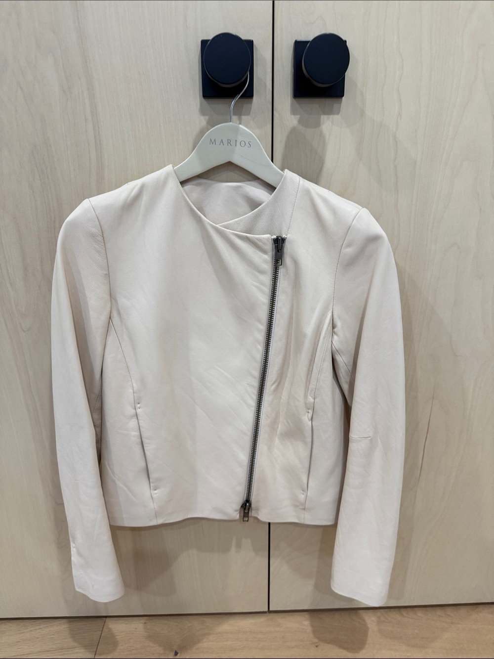 Vince Cream Asymmetrical Leather Jacket